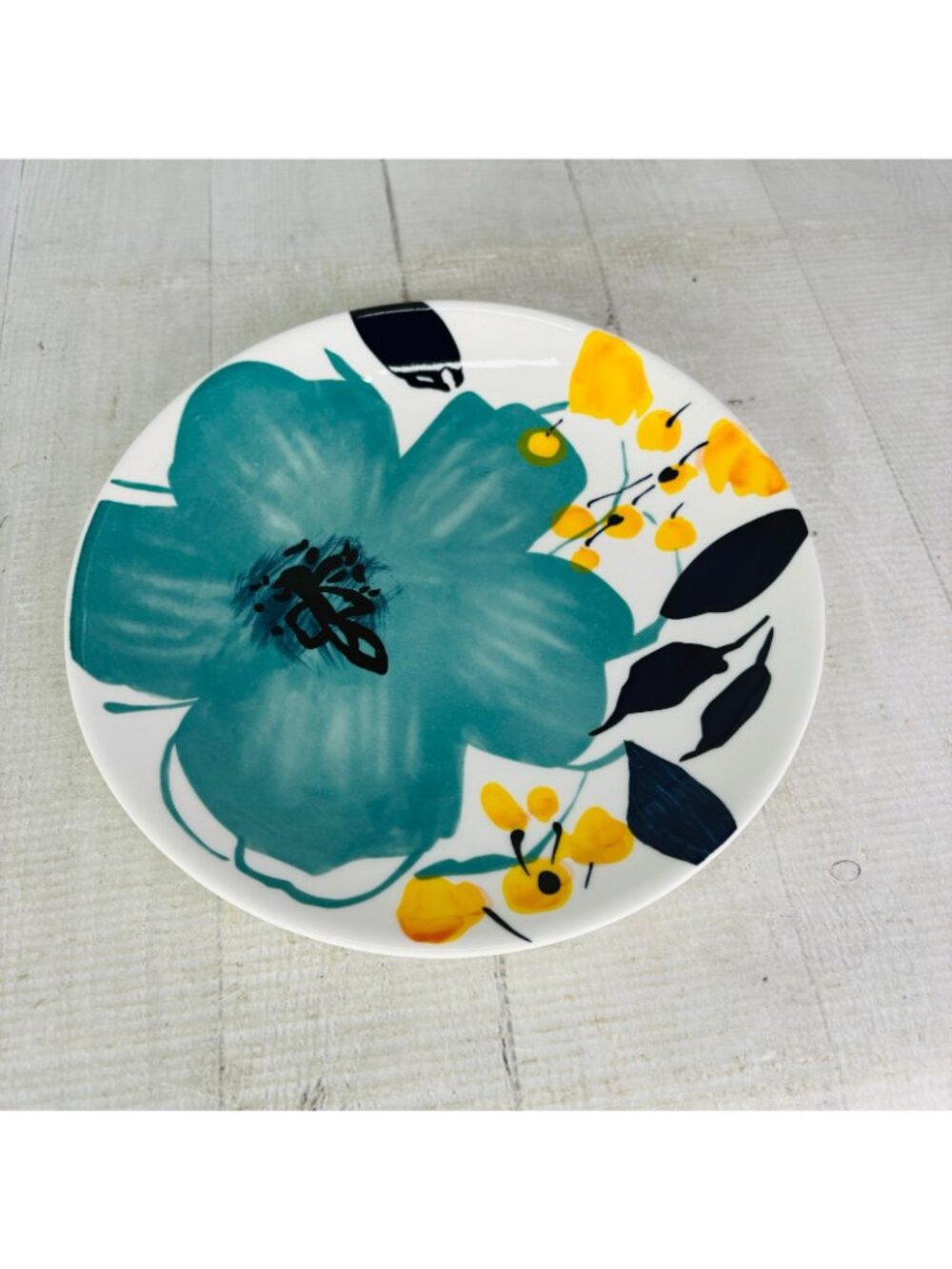 Baum Brothers BELLA FLORAL Turquoise Yellow Floral Salad Lunch Plates Set of 4 - Picture 8 of 16